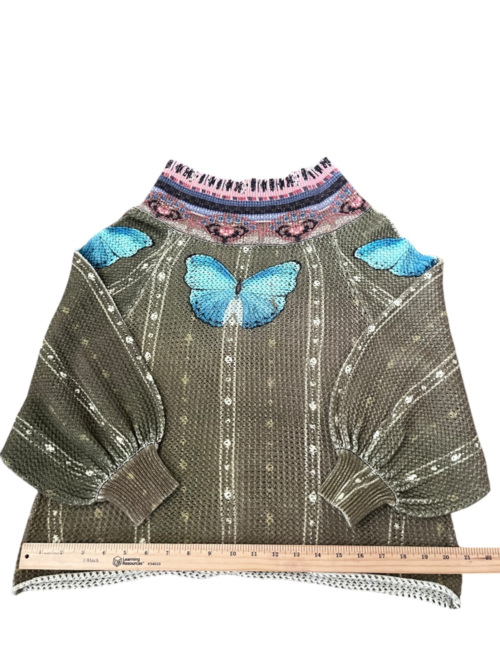 FARM Rio Butterflower Knit Sweater Size P - Small Blue Butterfly Crewneck - Picture 10 of 10